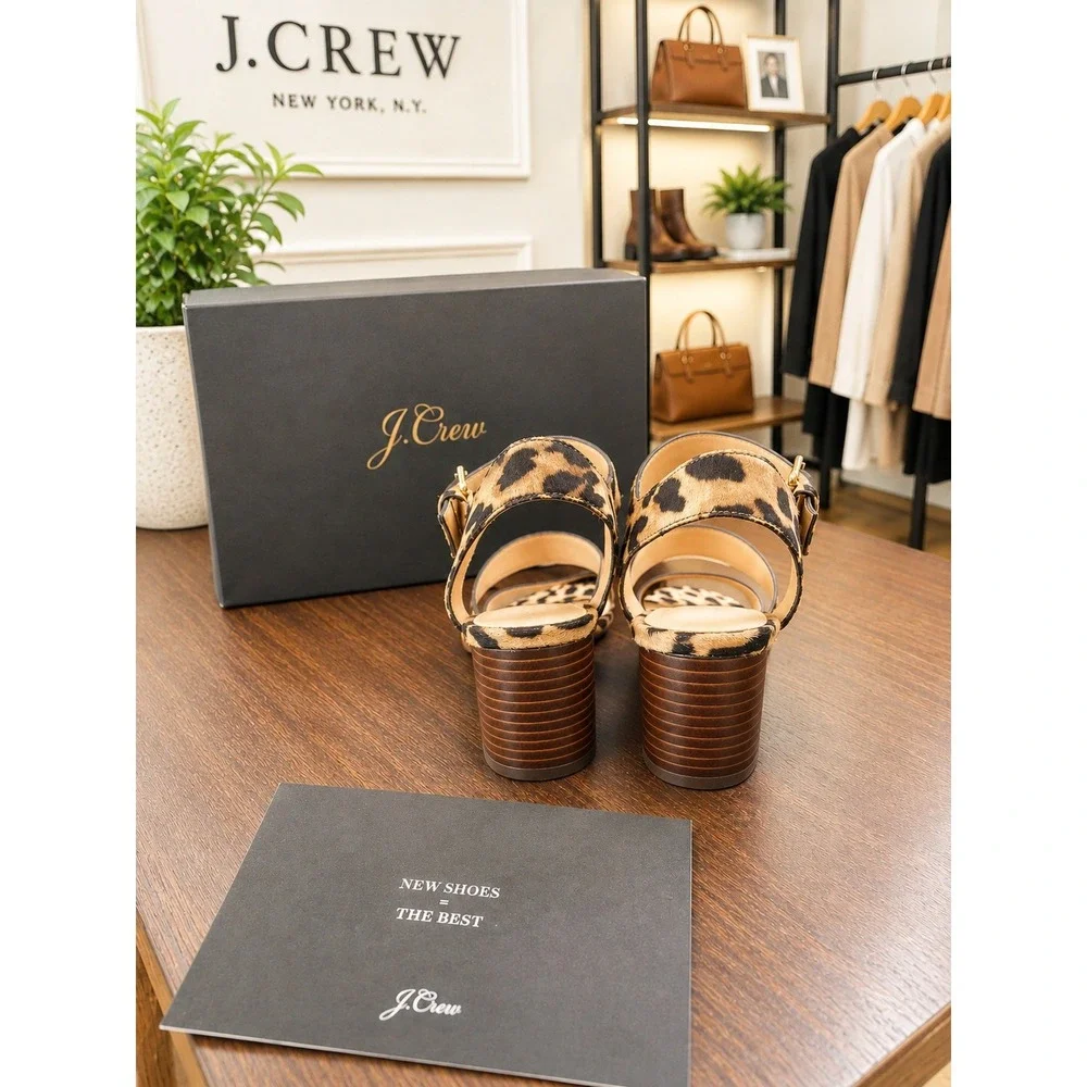 J. Crew 3 strap stacked heel sandals 9